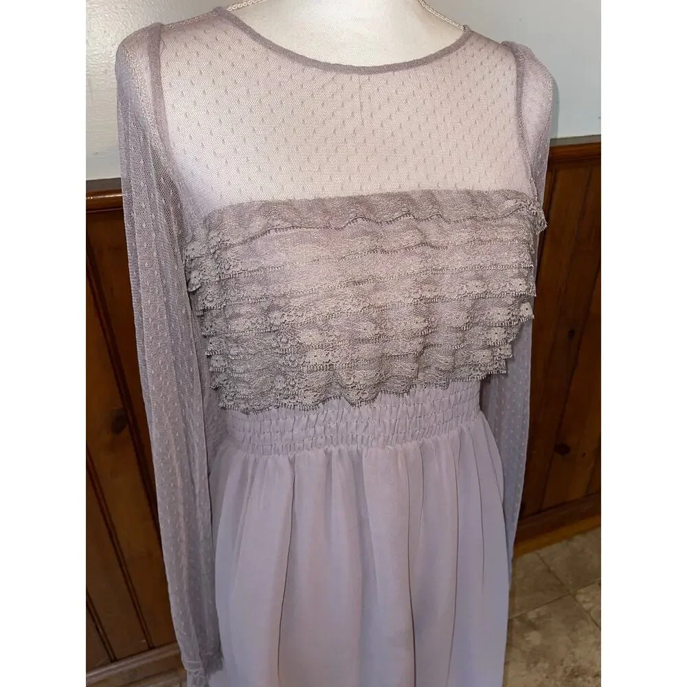 Womens Free People Sheer Lace‎ Lavender Mini Dress Keyhole Size 10